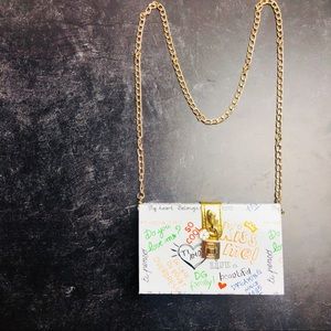 Graphic Box Clutch “Life is Beautiful” Chain Purse